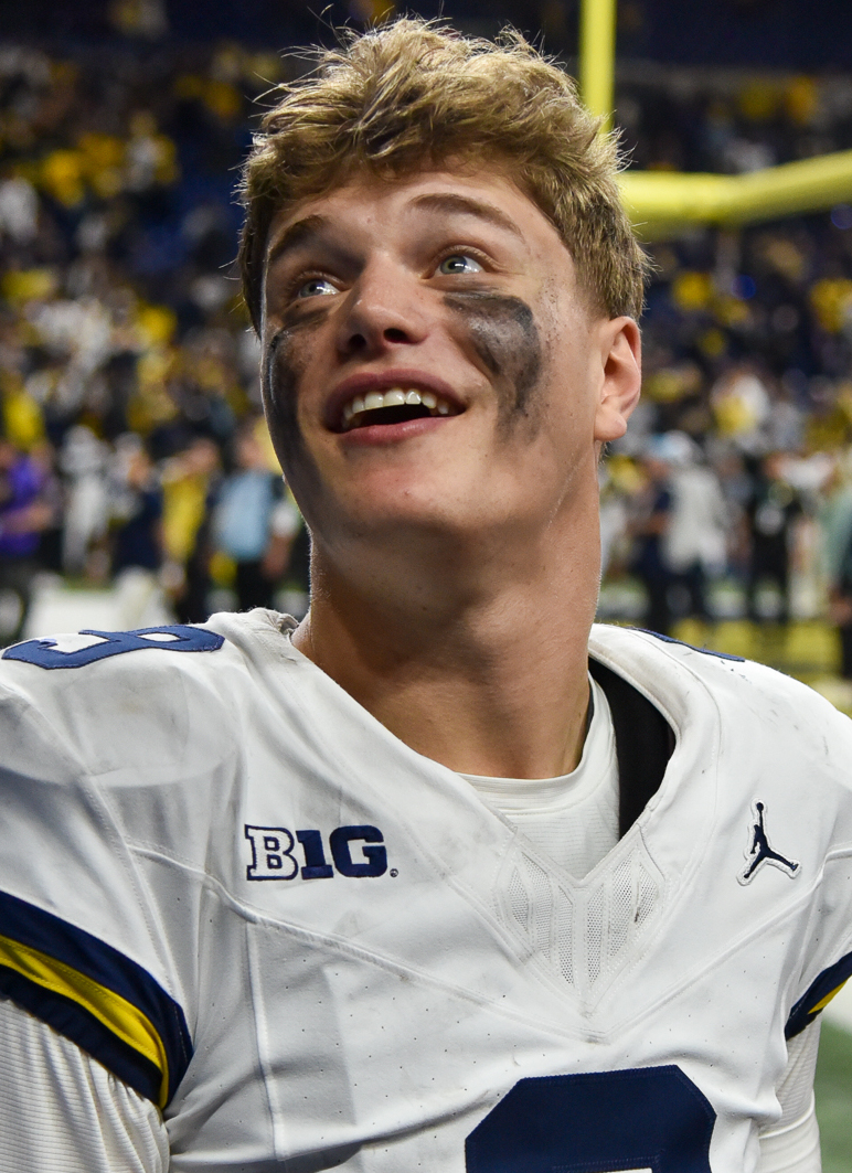 JJ McCarthy after the 2023 Big Ten Championship win